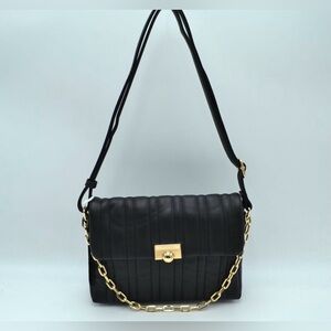 Black Quilted Crossbody Bag with Gold Chain Accent